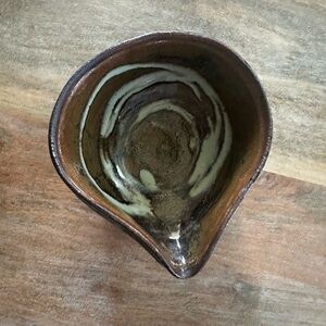 Vintage Art Pottery Gravy Boat Brown & Green Swirl